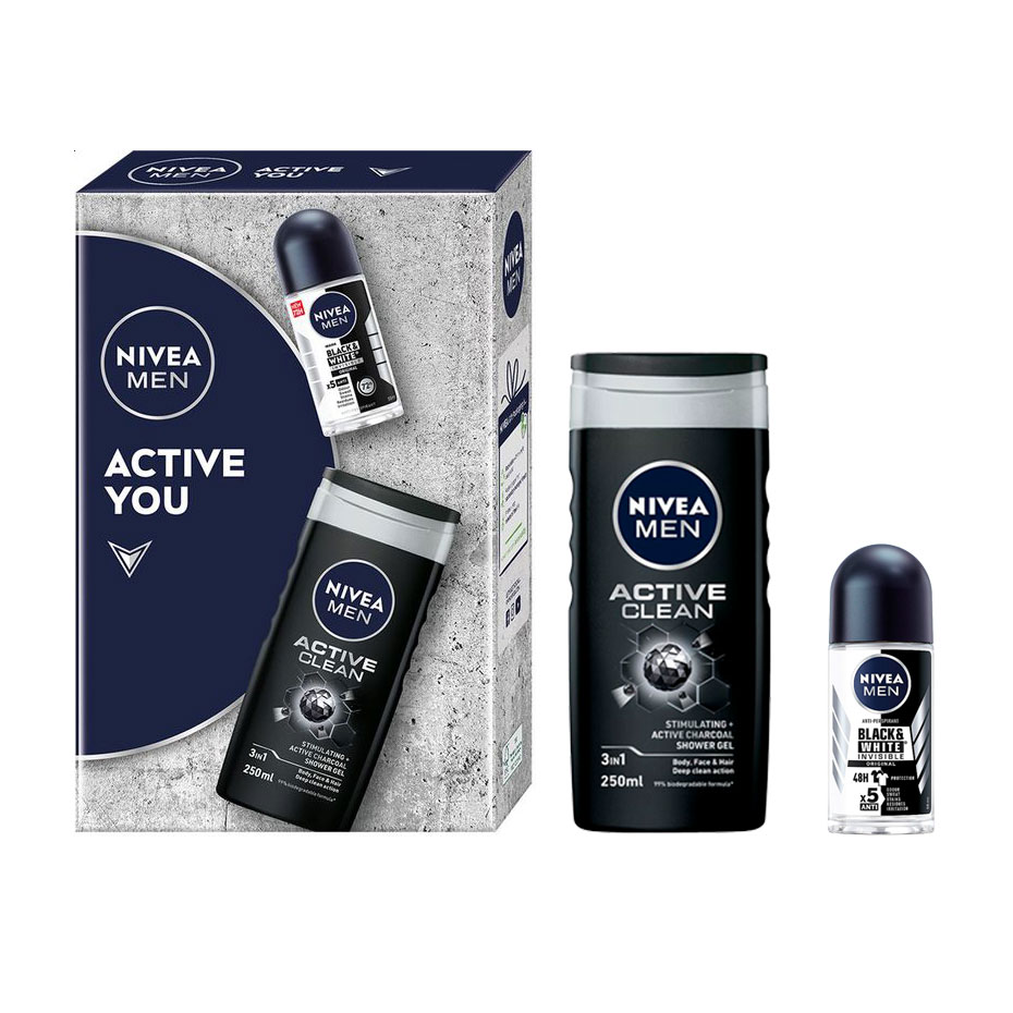 Подарунковий набір чоловічий NIVEA MEN Active You (гель для душу, 250 мл + антиперспірант кульковий, 50 мл)